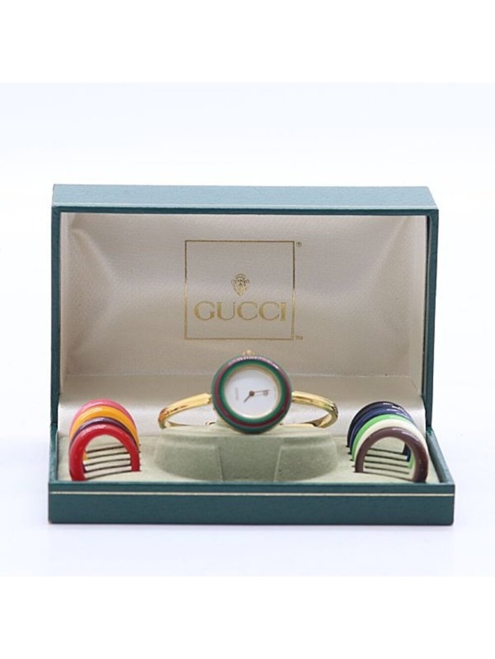 Gucci with Bezel Change 11/12 White Dial Bangle Watch
